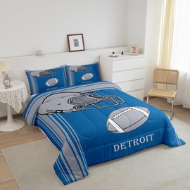 Feelyou American Football Bedding Set Full Size,Detroit Comforter Set,American Football City Comforter,Sports Rugby Bed Set