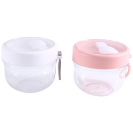 Souhgaue Overnight Oat Containers with Lid and Spoons 2PCS, 20Oz Portable Plastic Yogurt Jars,Leak-Proof Dessert Cups White&Pink