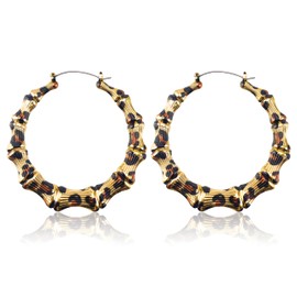 PLwelth Bamboo Earrings for Women Leopard Print Earrings Chunky Gold Hoop Earring Large Hoop Jewelry Charms Accessories Statement Cheetah Print Earring 80s 90s Jewelry Gift for Her Cosplay Party Decor