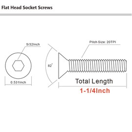 MewuDecor 1/4-20 x 1-1/4" Flat Head Socket Cap Screws Countersunk Bolts, Allen Socket Drive, Stainless Steel 18-8 (304), Bright Finish, 100 PCS