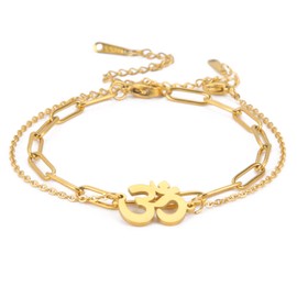 SIPURIS OM Bracelet for Women Girls Om Ohm Symbol Hindu Buddha Yoga Mediation Multilayer Chain Bracelet Bangle Stainless Steel Adjustable Charm Spiritual Jewelry Gift No, Stainless Steel, No Gemstone