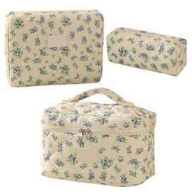 Aesthetic Makeup Bag - Embroidered Makeup Bag | Large Cosmetic Pouch Toiletry Organizer for Travel Vanity Daily Commute Dorm Girls Women Morning Trip Hotel