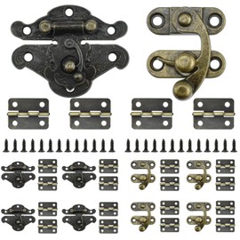 30 Pcs Retro Jewelry Box Hinges and Latches Set, Antique Bronze Hardware with Matching Screws, Metal Hinges & Latch Hooks for Wooden Boxes, Cabinets & DIY