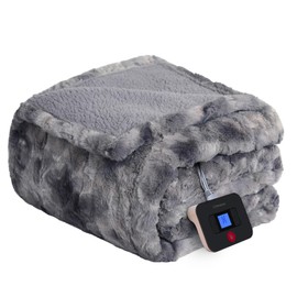 Westinghouse Electric Blanket Full, Faux Fur Heated Blanket with 10 Heating Levels & 1-12 Hours Auto Off, Soft Cozy Sherpa Heated Blanket Washable Blanket (80" x 84" Full Size, Grey)