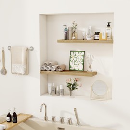 Fun Memories Floating Shelves for Wall, 22.5" Rustic Wood Deep Wall Mounted Shelves with Invisible Brackets for Wall Decor & Storage, Floating Shelf for Living Room, Bathroom (Oak, Set of 2)