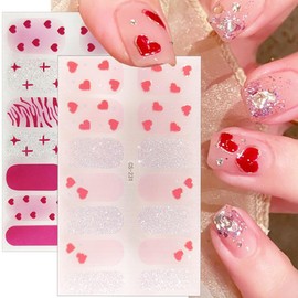 6 Sheets Valentines Day Gel Nail Stickers Valentines Nail Wraps Stickers Multicolour Heart Nail Polish Strips Valentine's Day Nail Stickers Glitter Full Wrap Gel Nail Strips for DIY Nail Designs