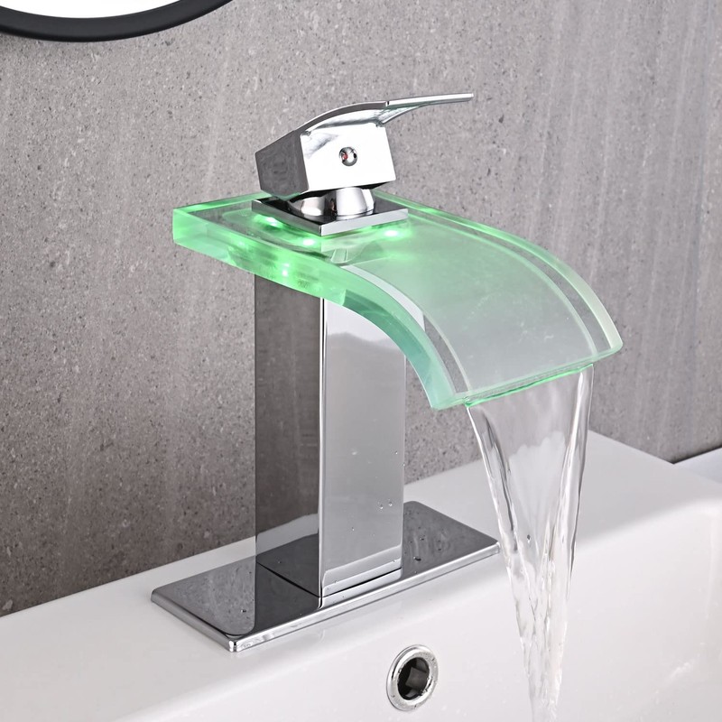 AVSIILE LED Bathroom Sink Faucet, Chrome Waterfall Single Hole Handle