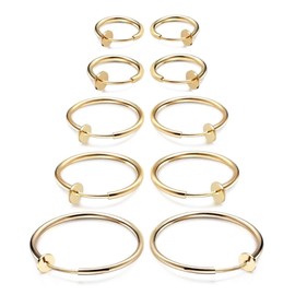 ALOHAMONI Fake Earrings, Ear Cuffs, Hoop Earrings, Binaural, 5 Pairs Set, Gold, Silver, Black, Hoop Rings, Non-hole, Women's, Men's, Unisex, Just Pinch On, Easy to Wear, Silver