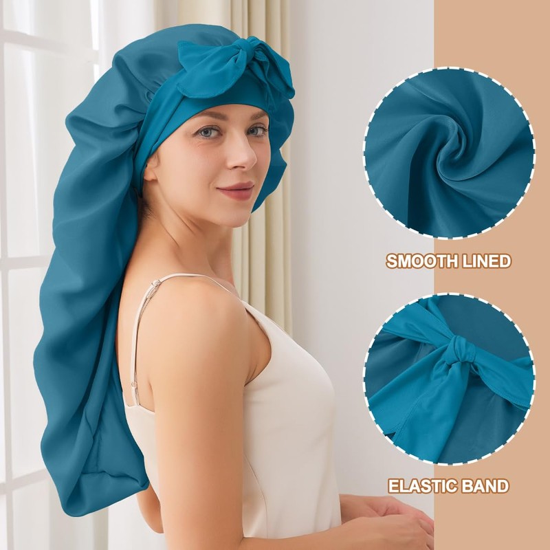Long Satin Bonnet for Sleeping, Satin Lined Braid Bonnet with