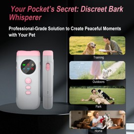 Dog Bark Deterrent Device-2X High-Power Emitters | Anti Barking with 5 Training Modes, 50ft Range, Shock Collar Alternative, 1500mAh Battery, LED Display, Safe Ultrasonic Bark Shield for Dogs (Pink)