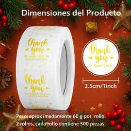 2 Rollos de Pegatinas de Agradecimiento, Etiquetas Gracias Por tu Compra, para empaquetado de pequeas empresas, sobres, bolsas de regalo, cajas de envo (01)