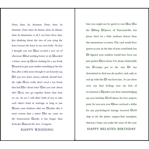 Quiplip Funny Fill-in-The-Blank Wedding and Belated Birthday Cards, 6-Pack (QL03326PCK)