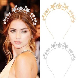 mdgfge Stars Rhinestone Glitter Headband Goddess Bridal Tiara Bride Headpiece Party Wedding Hair Accessories for Women and Girls Daily Use (2 colors)