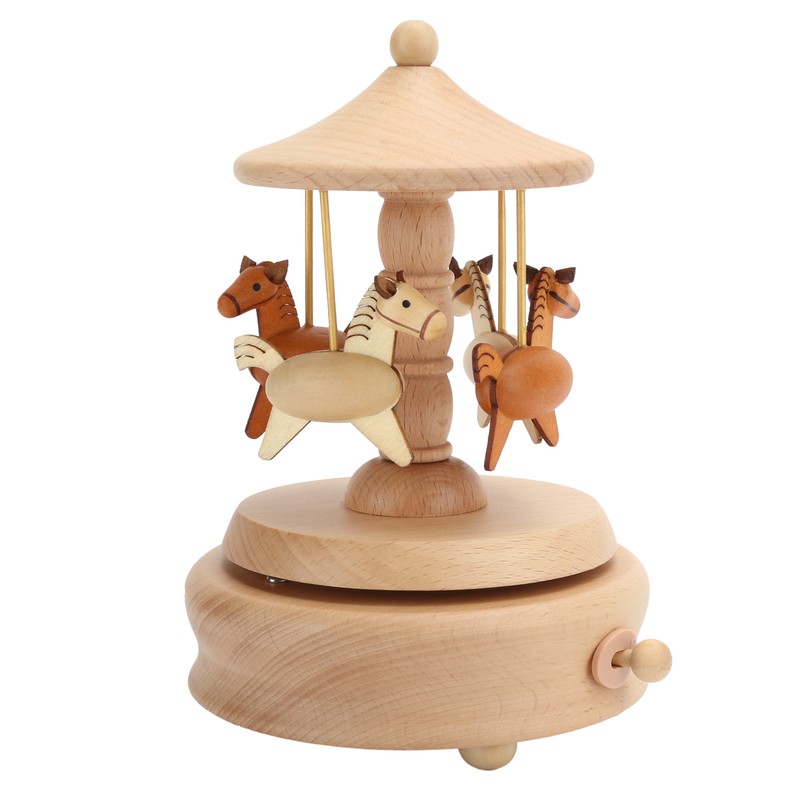 Cute Music Box Wooden Rotating Musical Box Wood Crafts Birthday