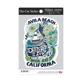 Die Cut Sticker Avila Beach, California, Watercolor Whale, Deep Blue Sea, Contour Vinyl Sticker 3 to 6 inches, (Waterproof Decal for Cars, Water Bottles, Laptops, Coolers), Large