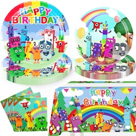 Number Birthday Decorations, 40pcs Number Theme Plates 40pcs Napkins 1pc Waterproof Tablecloth Number Theme Party Supplies for Boy Girl Birthday Number Theme Birthday Party