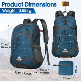 IGOLUMON Hiking Backpack Men Women 40L Waterproof Backpack Lightweight Foldable Travel Backpack Trekking Backpack with Reflective Strips for Cycling, Climbing, Mountaineering and Travel Sports, blue,