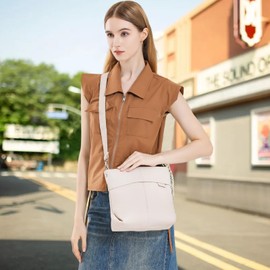 Myhozee Women's Shoulder Bag Medium Handbag with 2 Straps, Small Crossbody Bag PU Leather Shoulder Bag Women's Handbag Plain with Wide Strap for Women Beige