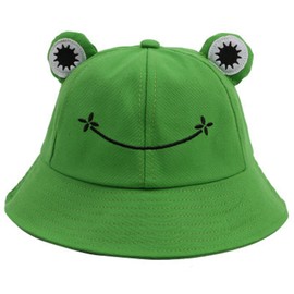 HOMIEBUDS SPPRANDOM Yasirona WallDecalsAndArt Cute Green Frog Bucket Hat, Summer Cotton Bucket Sunhat for Adults Womens Wide Brim Fisherman Fun Bucket Hat