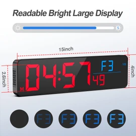 ANJANK 15" Large Gym Timer, LED Digital Wall Clock with Seconds, Timing for Workout, Interval & Rounds, Countdown/Up/Stopwatch/12-Level Volume, Remote Control for Home, Garage, Gym, Crossfit, Fitness