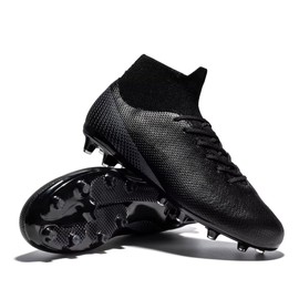 Wugehu Big Boys Soccer Shoes Cleats Wide Fit High Top Professional Training Sneakers A-Black