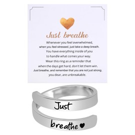 Kvekstio Just Breathe Open Rings for Women, Stress Relief Gift, Mindful Breathing Ring, Adjustable Stainless Steel Ring for Calm, Relaxation, Daily Motivation, Mindfulness Rings Jewelry for Anxiety