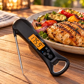 Digital Food Thermometer for Cooking & BBQ – Foldable Probe Temperature Gauge with Backlit LCD for Meat, Milk & Kitchen Use