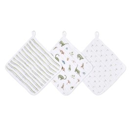aden + anais essentials dino jungle EWCC30015 10x10 Muslin Cotton Wash Cloth Set of 3 Loops Towel Gauze Handkerchief Girls Boys Baby Gift Baby Shower Gift