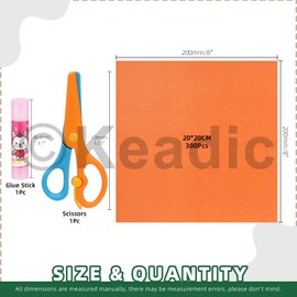 Keadic 300 Sheet 20 Colors 7.8" X 7.8" Craft Origami Paper with 2 Glue and Scissors, 20CM x 20CM Printer Copy Papers Multipurpose Stationery Folding Paper for Paper Cutting, Art Crafting
