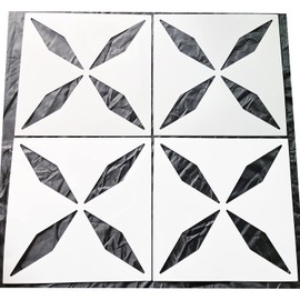 HELLATHUND 4pcs Reusable Tile Stencils 12x12 Inch, Concrete Patterns, for Patio, Large Painting Floors, Wall Painting, creamy-white, Stencils-4lingxing