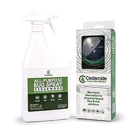 Cedarcide Flea + Tick Pet Brush (Quart Pack - Cedar) | Durable Grooming Brush Effectively Applies All-Purpose Bug Spray to Kill + Repel Fleas Ticks & Mosquitoes | for Cats and Dogs