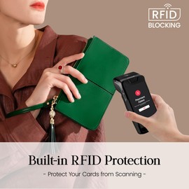 befen Genuine Leather Wristlet Clutch for Women Ultra-Slim Ladies Credit Card Holder Wallet Purses with RFID Protection (Kelly Green)