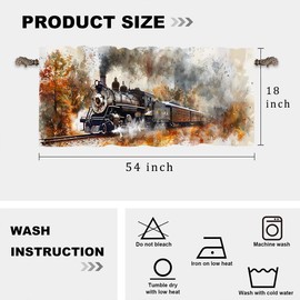 HDESDIS 1 Panel Retro Rustic Train Kitchen Valance Curtains for Windows, Forest Railway Watercolor Window Treatment Rod Pocket Drapes Valances for Bathroom, 54" X 18"