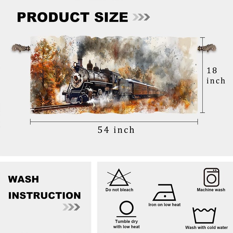 HDESDIS 1 Panel Retro Rustic Train Kitchen Valance Curtains for