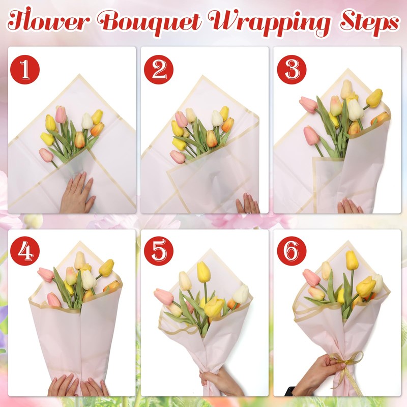 30 Sheets Flower Bouquet Wrapping Paper, COITEK Waterproof Gold Edge
