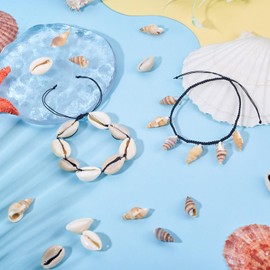 Cheriswelry 120Pcs Natural Shell Pendants for Bracelet Cowrie Shells Connector Charms Spiral Seashell Pendant Kit with Waxed Cotton Cord 15-30mm for DIY Necklace Earring Summer Beach Jewelry Making