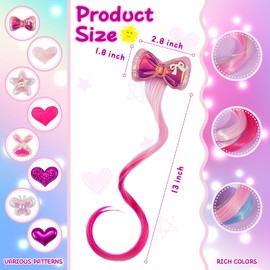 12 Pieces Hair Clips for Girls, Bow Curly Pink Gradient Hair Extensions for Kids, Little Girl Hair Clips Accessories for Ponytails Princess Dress Up