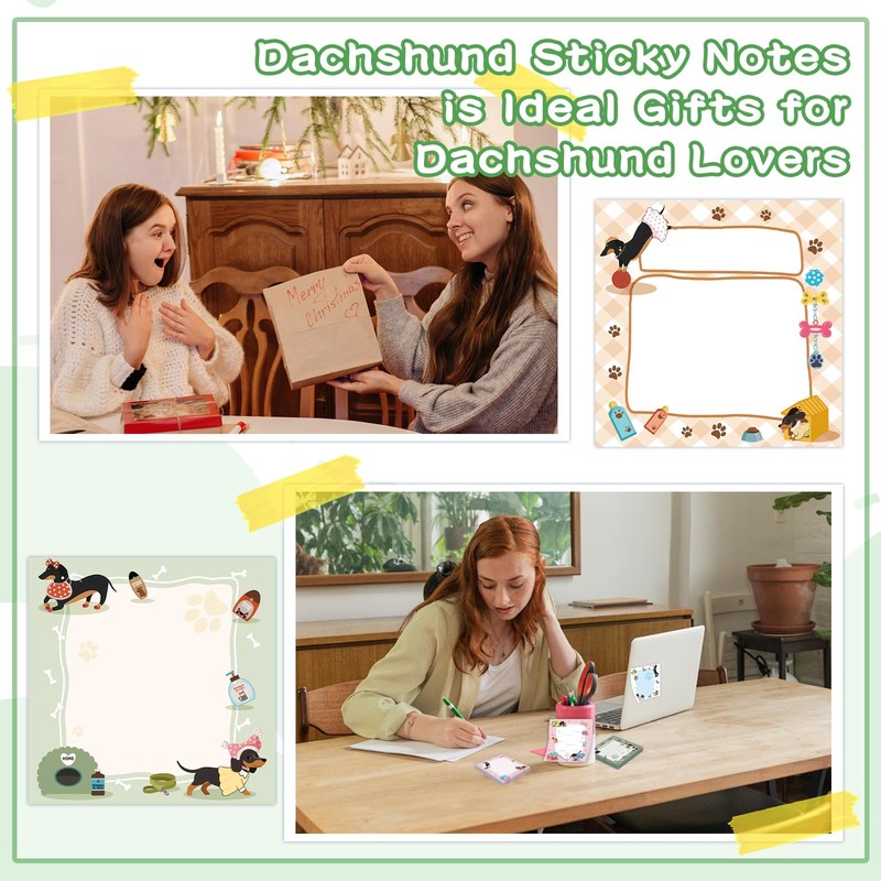 ZCPTZ 9 Pcs Cute Dachshund Notepads 3" x 3" Self-adhesive