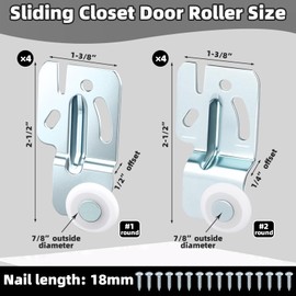 HCEWSBFD 8 Pcs Closet Sliding Door Hardware Wardrobe Roller Kit Wardrobe Wheels Replacement with 16 Screws for Top Hung Bypass Sliding Closet Doors Kitchen Doors, Including 1/4" and 1/2 Inch Thick