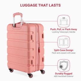 SwissGear 7366 Hardside Expandable Luggage with Spinner Wheels, Coral Almond, Checked-Large 27-Inch