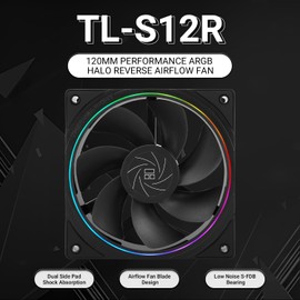 TR-TL-S12R CPU Fan,Computer Case Cooler Fan,Desktop Cooling Fan, 4pin PWM Connector PC Fan with ARGB Aperture, 1500RPM Speed PC Cooler Reverse Fan(120mm,Black)