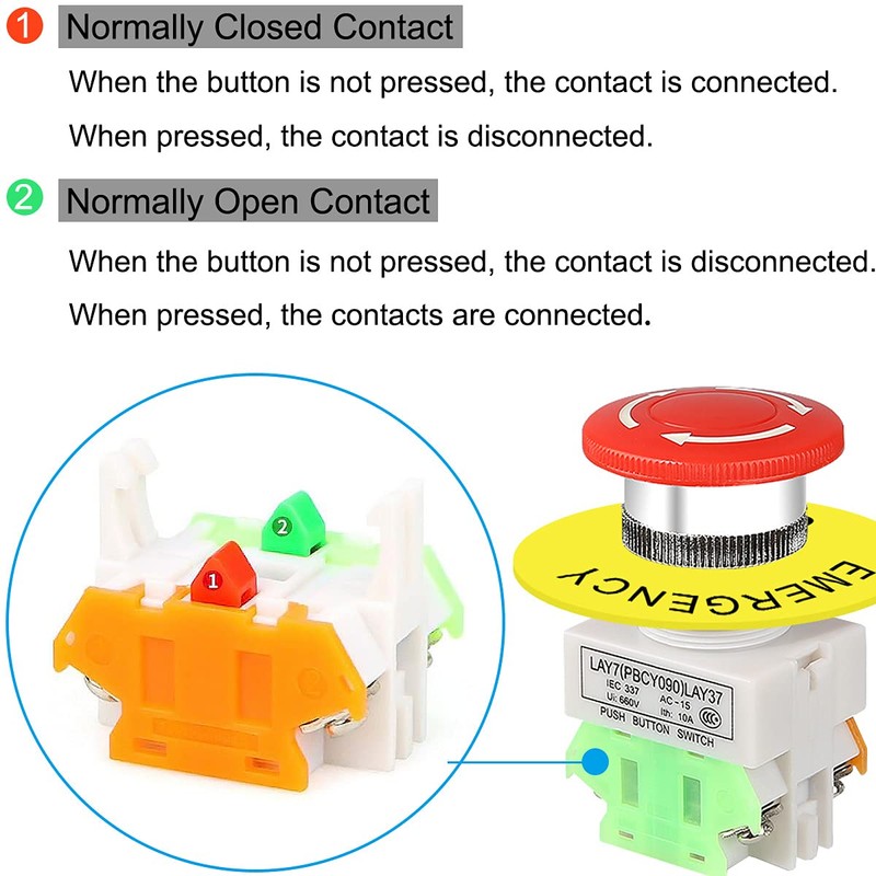 DKARDU 4PCS Emergency Stop Push Button Switch Latching 22mm Mounting