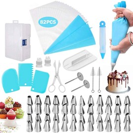 82 Piece Set of 48 Flower Piping Tips Stainless Steel Pastry Tips Reusable Cream Piping Bags Heat Resistant Durable (Set of 82)