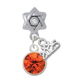 Delight Jewelry 10mm Orange Crystal Drop - Silver-tone Clear Star of David Charm Bead Dangle with Mini 2025