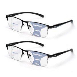 ZERPEET 2 Pack Men's Progressive Multifocal Reading Glasses,Half Rim Metal Frame TR90 Temples Blue Light Blocking Anti Eyestrain Multifocus Computer Readers,2.25x