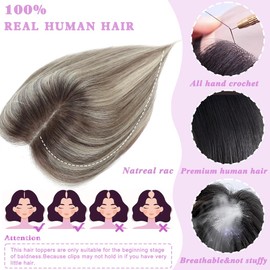 Lagomance Hair Toppers for Women Real Human Hair Toppers No Bang Hairpieces for Women 10 inch Swiss Base Ombre Brown with Blonde Highlight Hair Toppers4T613