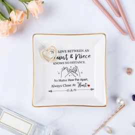 Piudee Piudee Aunt Gifts from Niece The love between an aunt&niece knows no distance Ring Trinket Dish Jewelry Tray, Aunt Birthday Gift Aunt and Niece Gifts for Aunts Mothers Day Christmas Valentines