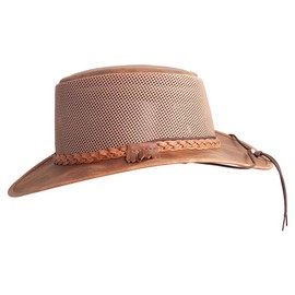 American Hat Makers Breeze Leather and Mesh Sun Hat for Men and Women — Grey, 2X-Large