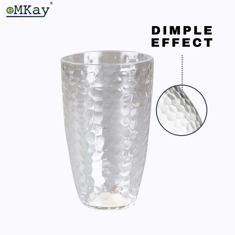 eMKay® Pack of 6 Reusable Dimple Plastic Tumblers (650ml) Clear
