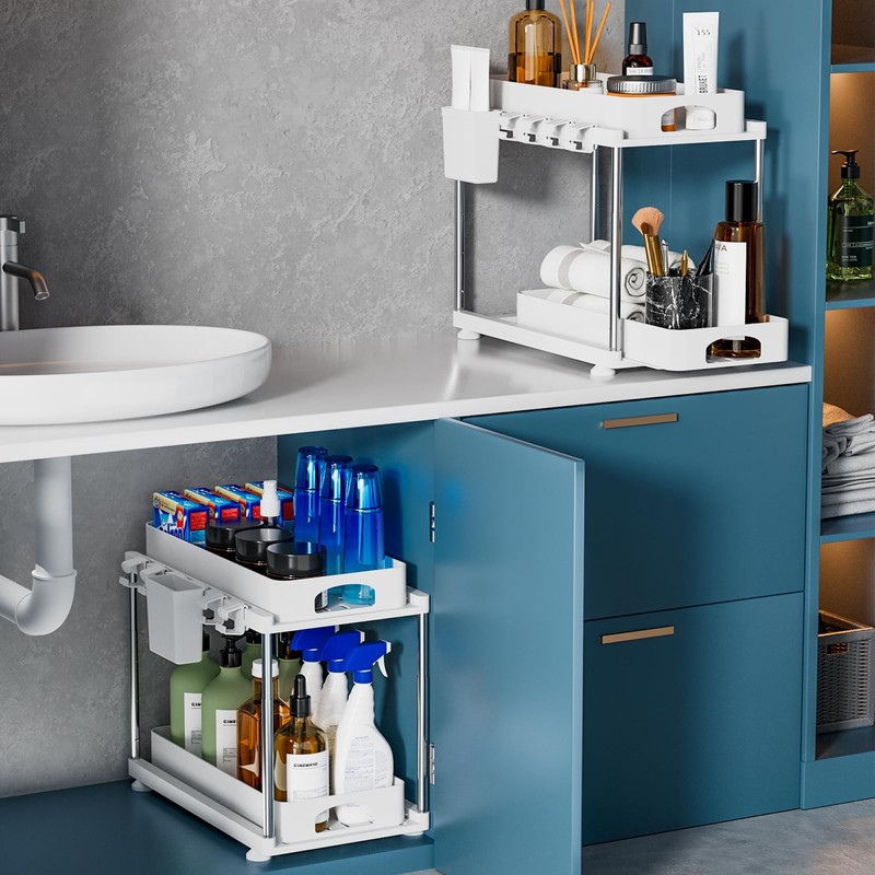 VERIFOST 2 Pack Under Sink Organizers and Storage, Double Sliding